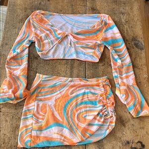 Colorful Swirl Crop Top and Skirt Set